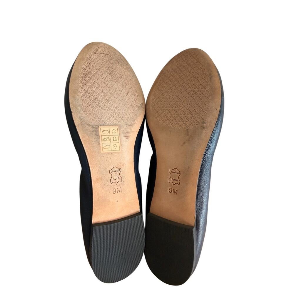 Tory Burch Liana Navy Napa Leather Ballet Flats Rhinestone Medallion Logo Sz 9 - Picture 8 of 12